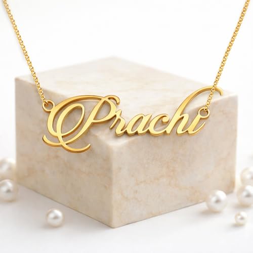 Image of Prachi Cursive Gold & Silver Name Pendant Necklace, Best Jewelry Gift for Girls.