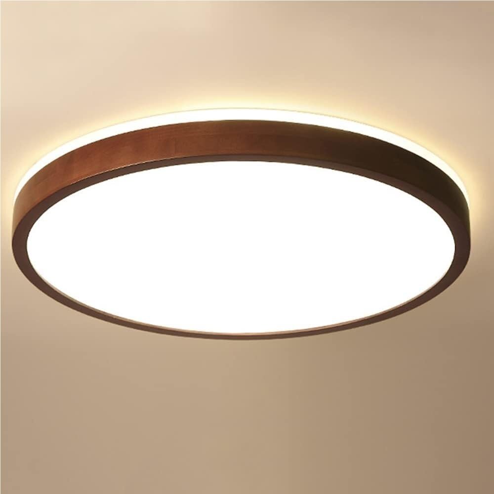 Plafonnier LED ultra-mince en noyer 50cm pour un éclairage puissant