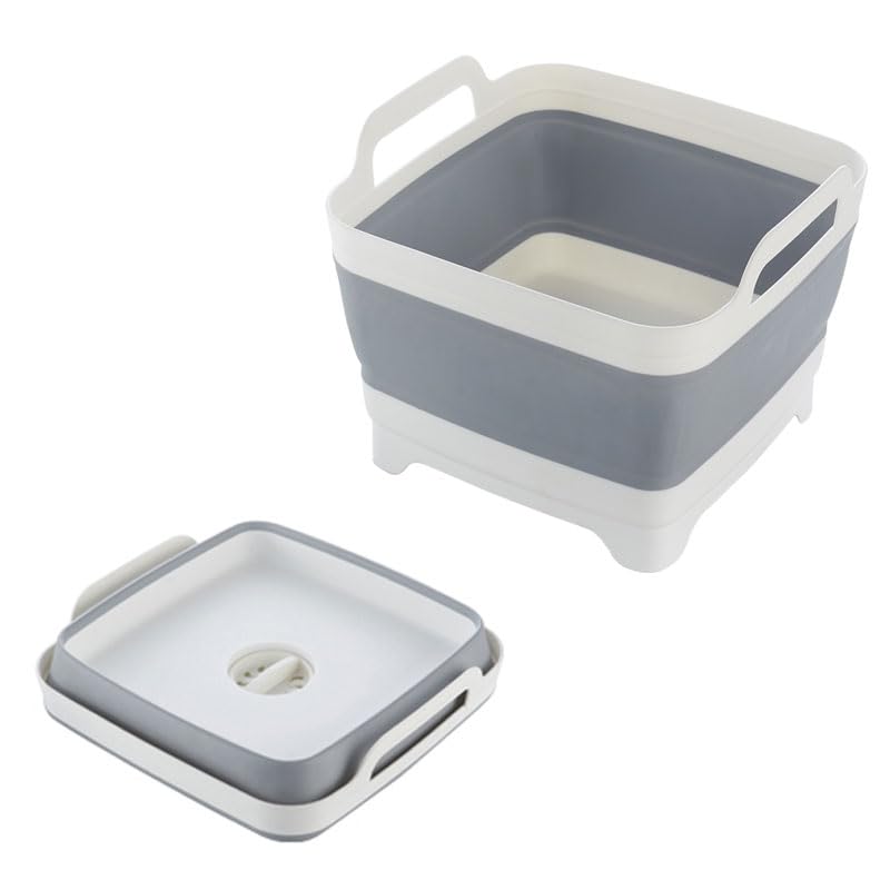 Image of 2.4Gal(9L) Foldable Dish Wish Drain Plug,Space Saving Outdoor Multiuse Sink Tub,Vegetable Washing,Kitchen Storage Tray for Camping,RV(Gray)