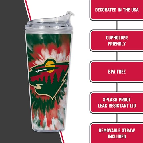 Image of Rico Industries NHL Hockey Team Color Tie Dye 24oz Metallic Acrylic Tumbler with Hinged Lid, Officially Licensed Double Wall Tumbler with Straw