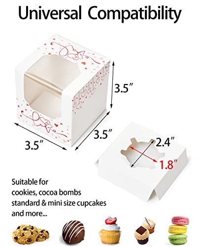 Happyhiram Heart Cupcake Boxes 25 Pcs, Individual Cupcake Box with insert and Window for Valentines Day Gift Boxes Cupcake Containers Single for Kids Valentine Gift Ornament Boxes for Party Favors - Thumbnail 4