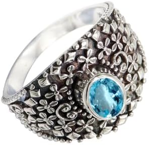 SILVERNROCK Blue Topaz Gemstone Silver plated Meditation Rin