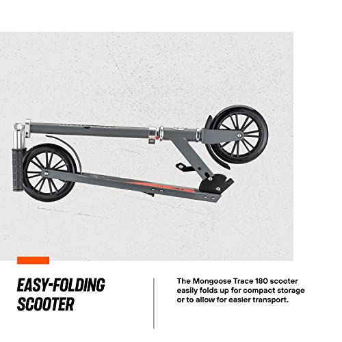 Mongoose Trace Youth/Adult Kick Scooter Folding And Non-Folding Design, Regular, Lighted, And Air Filled Wheels, Multiple Colors, Grey/Red , 180Mm Wheels #TOP1