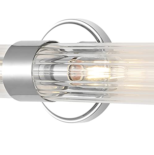 JONATHAN Y 23" Chrome Modern Mid-Century LED Vanity Light Sconce for Bathroom, Hallway, Bedroom Wall Mounted Fixture with Striped Clear Glass Shade, LED Bulb Included (JYL3538A) by JONATHAN Y - Image 7