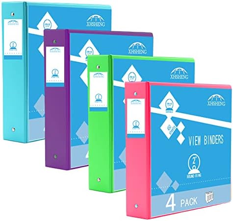 2 Inch 3 Ring Binders,Multicolor Customizable Round Ring Binder for School,Office,Home,Purple/Pink/Blue/Green,4 Pack
