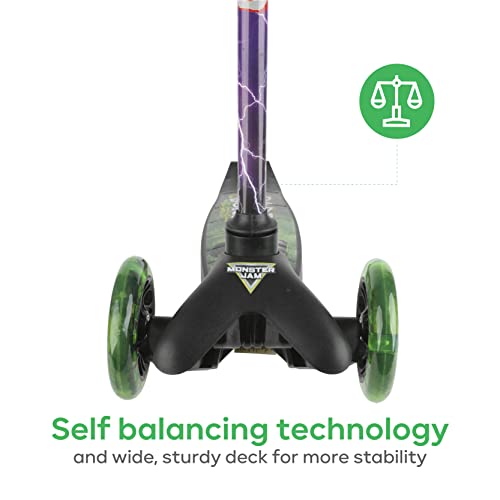 Monster Jam Self Balancing Kick Scooter With Light Up Wheels, Extra Wide Deck, 3 Wheel Platform, Foot Activated Brake, 75 Lbs Limit, Kids & Toddlers Girls Or Boys, For Ages 3 And Up #TOP5