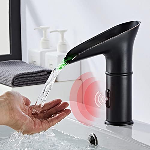 Rétro Mitigeur Lavabo Automatique à Infrarouge Eau Froide et Chaude Robinet Mitigeur Lavabo Cascade Led Changement de Couleur Robinet Automatique avec...