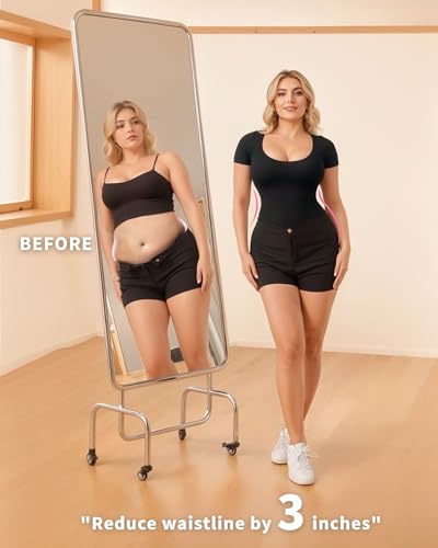 MANGOPOP Shapewear Bodysuits for Women Tummy Control Scoop Neck Short Sleeve Seamless Thong Compression body shaper Tops3