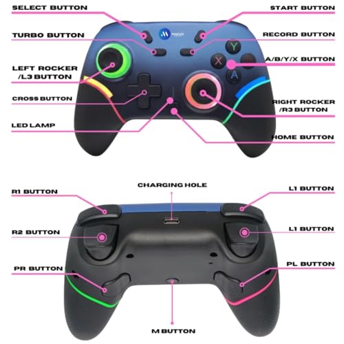 Image of GAMENOPHOBIA Play X9 Wireless Bluetooth Gaming Controller | Dual Vibration, 6-Axis Gyroscope, RGB LED Gamepad | 800mAh Rechargeable Battery | Compatible with Android, iOS, Windows PC, PS3, PS4 & Switch