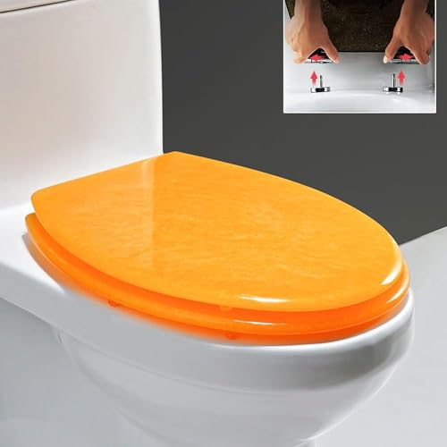 Asiento de inodoro con purpurina de lujo, tapa redonda universal de cierre lento, fácil instalación, perfecto para decoración de baño (naranja bajada lenta)