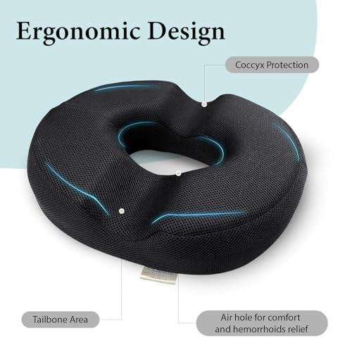 Image of Sleepsia Donut Pillow for Tailbone Pain |1 Year Warranty| Coccyx Seat Cushion for Chair-Hemorrhoid& Piles Pillow-Car Seat Donut Cushion Hemorrhoids Fistula Prostate Post Relief (Memory Foam)