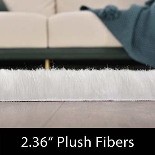 Latepis 2X6 Rug Runner, Faux Fur Sheepskin Rug For Living Room, Fluffy Washable Rug For Bedroom, Dorm, Luxury Room Decor, White Fur Rug, Rectangle #TOP1