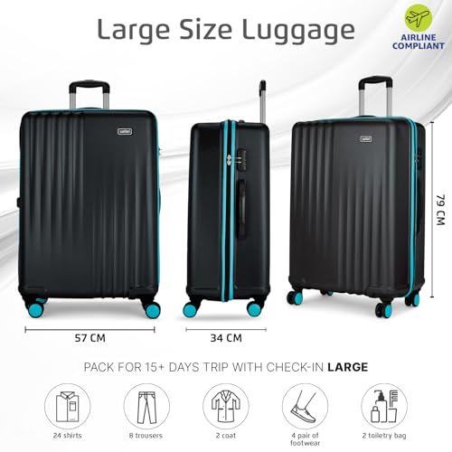 Image of Safari Citymiles 8 Wheels 79 Cm Large Size Trolley Bag Hard Case Polycarbonate 360 Degree Wheeling Check in Luggage, Antitheft Zipper, Travel Bag, Suitcase for Travel, Trolley Bags for Travel, Black