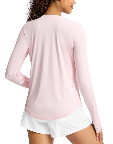 Soothfeel Women's Long Sleeve Workout Tops Moisture Wicking Running Yoga Athletic Activewear UPF Sun T Shirts Lightweight Cornus Pink L