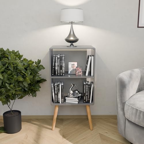 Image of 2 Tier Wooden Book Shelf for Home Library Book Stand Rack for Kids Self Organizer Storage for Living & Study Room (Grey)