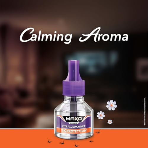 Image of Maxo Genius Mosquito Repellent Liquid Refill 45ml x 4 | Vaporizer Refill Fits All Machines | 2X Protection From Dengue & Malaria Mosquitoes | Calming Aroma Fragrance