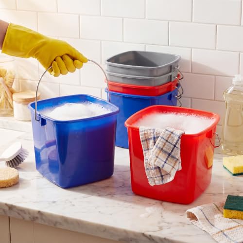 Image of Zhehao 6 Pcs 3 Quart Small Sanitizer Cleaning Bucket, Red,Dark Blue,Gray