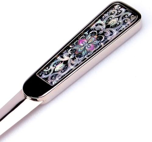 Mother of Pearl Black Arabesque Flower Design Metal Steel Knife Office Sword Blade Hand Envelope Letter Opener