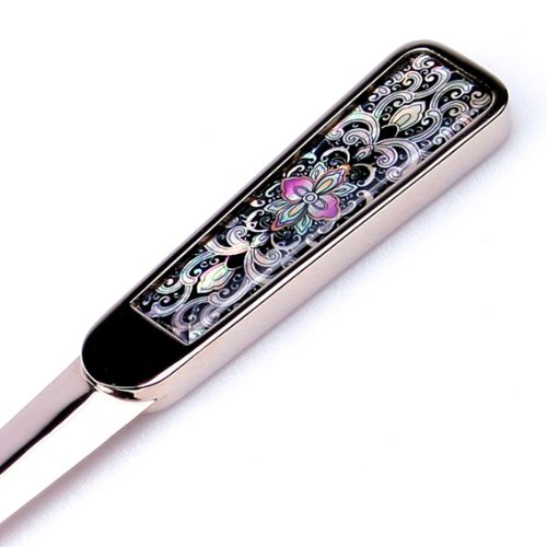 Mother of Pearl Black Arabesque Flower Design Metal Steel Knife Office Sword Blade Hand Envelope Letter Opener