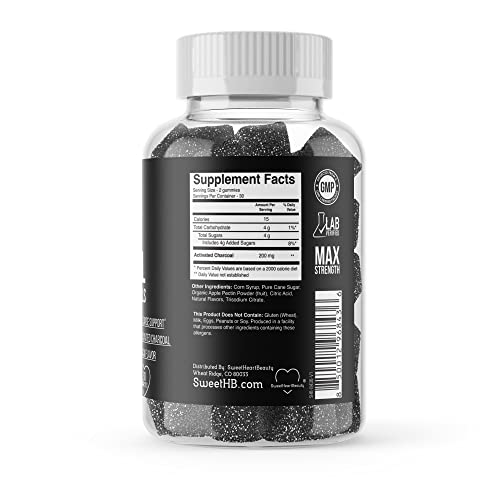 Activated Charcoal Gummies - Natural Coconut Shell Charcoal Gummy Supplements For Detox Support, Stomach Bloat & Oral Health - Gluten Free, Vegan & Pectin Based - Acai Flavor, 60 Count #TOP1