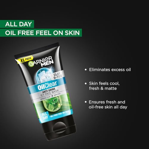 Image of Garnier Men Oil Clear Clay D-Tox Deep Cleansing Icy Face Wash, 155 g