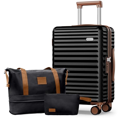 Image of SHOWKOO Suitcase Hardside Expandable Luggage Set, Suitcase with Double Spinner Wheels TSA Lock 3 Piece Luggage Set Black (DB /TB /28in)