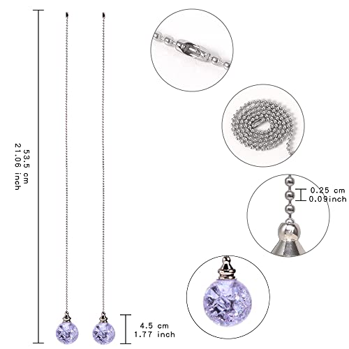 2Pcs Purple Pull Chain Crystal Glass Ice Cracked Ball Pull Chain For Ceiling Fan Light Decoration 50Cm Extension Chain #TOP1