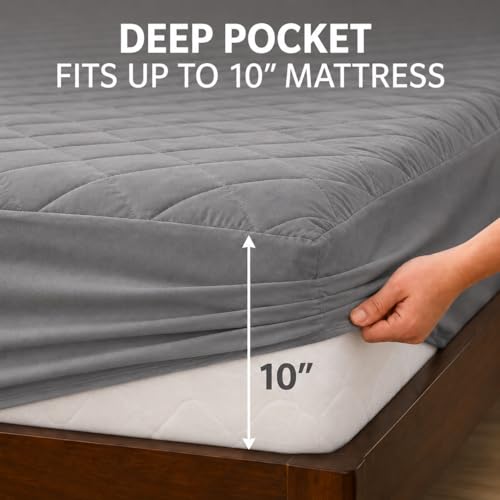 Image of BABYLEE 100% Waterproof Quilted King 72x72 Inch 6x6 Ft Fits Upto 10 Inch Mattress | Premium Terry Cotton Breathable Bed Protector | Mattress Cover for Double Bed | Grey Color Bed Protector