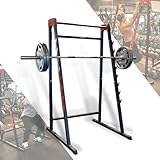 Versatile e resistente: Questa rastrelliera per bilancieri con 8 ganci regolabili per posizionare il bilanciere in diverse altezze e posizioni. Adatto a vari allenamenti come squat, panca piana, sollevamento pesi e altro ancora
