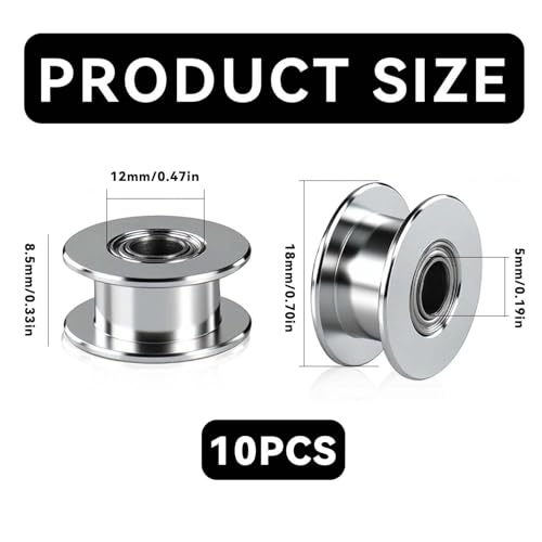 Xiciki 10 Stück GT2 Pulley, GT2 Riemenscheibe Aluminum Zahnloses Idler 20 Zähne 5mm Bore für 3D Drucker 6mm Breite GT2 Zahnriemen