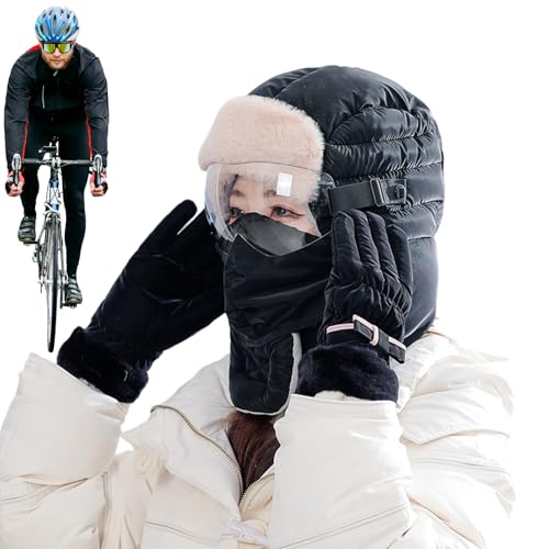 Generiskt vinteransiktsskydd, mössa, halsduk, handskar, vindtät och varm – vintercykeltillbehör och utrustning, för kallt väder skidor motorcykel kvinnor män snowboard skidåkning, svart, Siehe