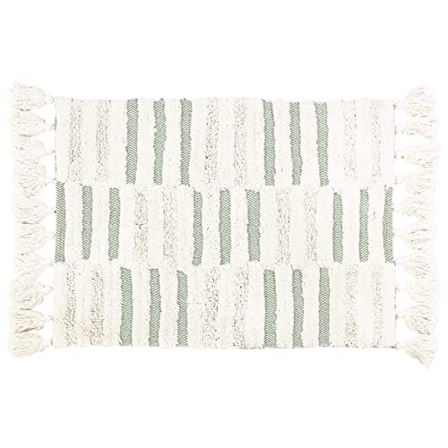 The Linen Yard Tassel Stitch Bath Mat, Cotton, Green/Ivory