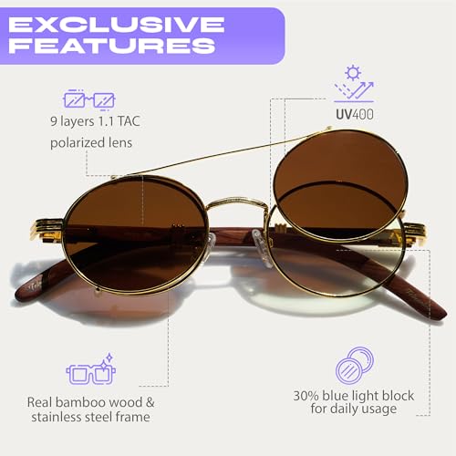 Luxury Clear 3-in-1 Wood Temple Glasses – Blue Light Blocking, Polarized Clip-On, Nighttime Sleep Glasses4