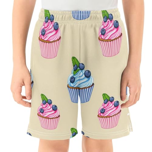 Delicious Cupcakes Athletic Shorts with Zipper Pockets, Youth Boys Athletic Running Shorts for Summer2
