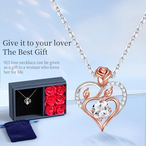 Sterling Silver Moissanite Heart Necklace with Rose Gold, Mother's Birthday Valentine's Day Gift, Girlfriend Daughter Anniversary Jewelry for Women gold jewelry for women3