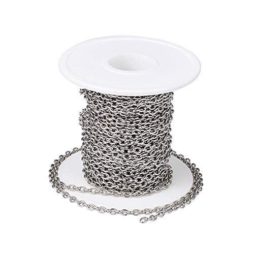 PandaHall 32.8 Feet Stainless Steel Cable Cross Chains with Spool 4x3x0.8mm Unwelded Oval Link Necklace Bracelet Pendant Jewelry Making Chains for DIY Crafts