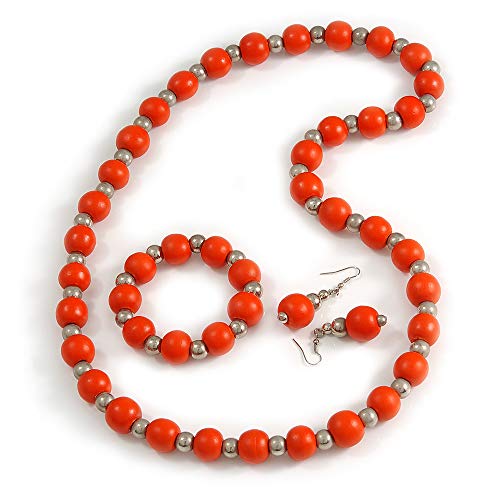 Juego de collar de cuentas de madera de 70 cm de largo y pulseras acrílicas Avalaya