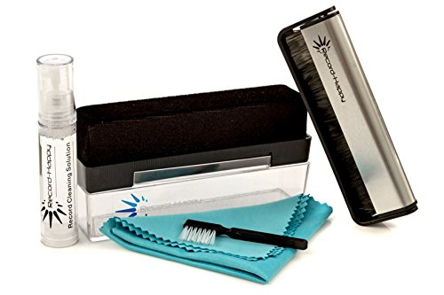 Vinyl Record Cleaning Brush Kit - 2 Premium Brushes (Velvet and Carbon Fiber) Bonus Cleaning Solution Anti-Static Microfiber Cloth and Stylus Cleaner. Our Best LP Care Set for Your Album Collection