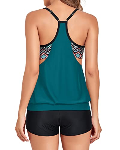 Image of Yonique Two Piece Tankini Bathing Suits T-Back Blouson Swim Tops with Boy Shorts Women Swimsuits Sporty Swimwear