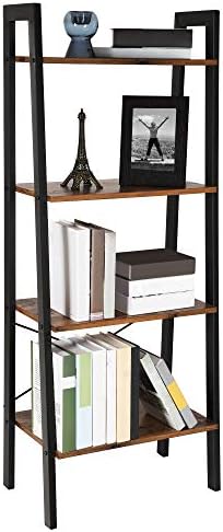 VASAGLE Ladder Shelf, Bookshelf, 4-Tier Industrial Storage Rack for Living Room, Bedroom, Kitchen, Rustic Brown and Black LLS44X