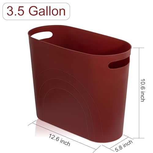 Image of rejomiik Small Trash Can, 3.5 Gallon Slim Garbage Can Plastic Waste Basket with Handles Container Bin for Narrow Spaces Bathroom, Bedroom, Kitchen, Office at Home, Red