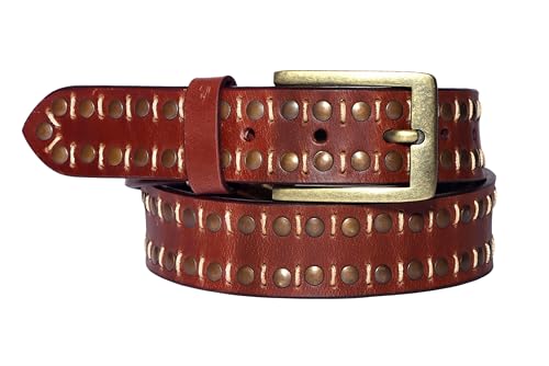 Buy ALTUNZ Genuine Leather Belt with Brass Studs, Double Row