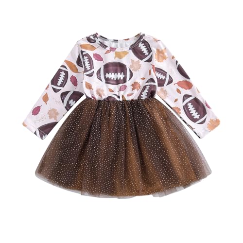 BULINGNA Kid Toddler Baby Girl Football Dress Rugby Long Sleeve Tulle Lace Skirt A-Line Mesh Princess Dress Game Day Clothes (Chocolate, 18-24 Months)
