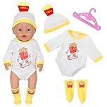 4 Pcs Baby Doll Clothes Outfits, 14-18 Inch Fries Print Dolls Clothes with 1 Jumpsuit 1 Hat 1 Socks 1 Hanger, 35-45cm Cute Cartoon Doll Onesie with Compatible NewBorn Baby