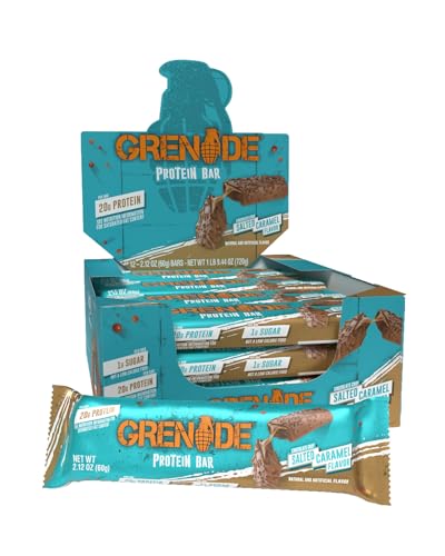 Grenade Chocolate Chip Salted Caramel High Protein Bar 20 g Protein and 1 g Sugar per Snack Bar 12 Count 2.1 oz Bars