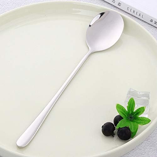 Dessert Spoons Mini Color Stainless Steel Spoons Long Handle Spoons Rose Gold Soup Spoon For Ice Cream Dinner Spoons Rice/Salad Tableware Spoons (Color : 4pcs as photo 4) (Silver)