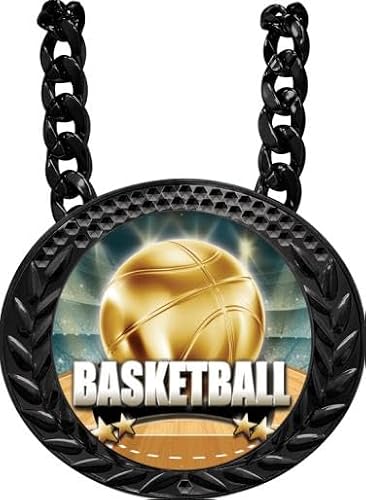 Crown Awards Champion Chain Medal, 6" Black Basketball Medal Trophy Award