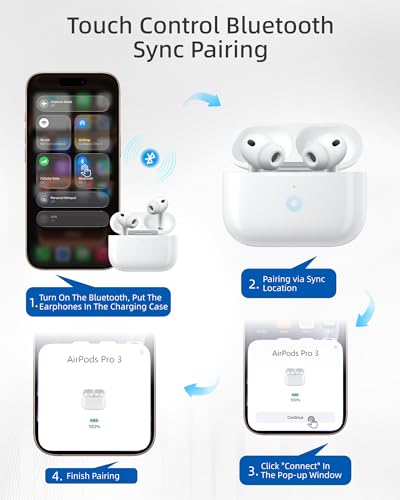 Image of Wireless Charging Case Replacement with AirPods Pro 3 - Charger Case for Earphones of A3063 & A3064 & A3065 Models with Bluetooth Pairing Sync (2025 Release) (White)