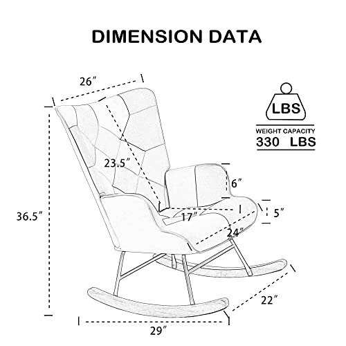Kgopk Nursery Rocking Chair, Mid Century Upholstered Rocker Glider Chair High Back Armchair With Wood Legs And Patchwork Linen For Livingroom Bedroom #TOP1