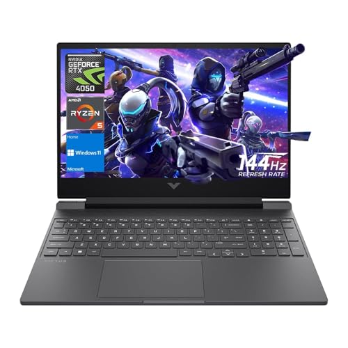 HP Victus Gaming Laptop, 15.6″ FHD 144Hz Display, AMD Ryzen 5 8645HS, 16GB DDR5 RAM, 1TB SSD, NVIDIA GeForce RTX 4050 (6GB GDDR6), HDMI, Webcam, Backlit Keyboard, Wi-Fi 6, Windows 11 Home, Mica Silver